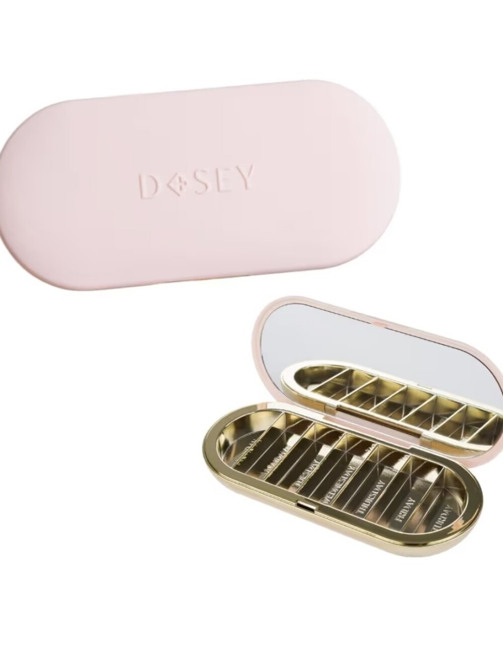 Dosey 7 Day  Pill Organizer Case Storage Cute Pink Gold Girly Compact Mirror